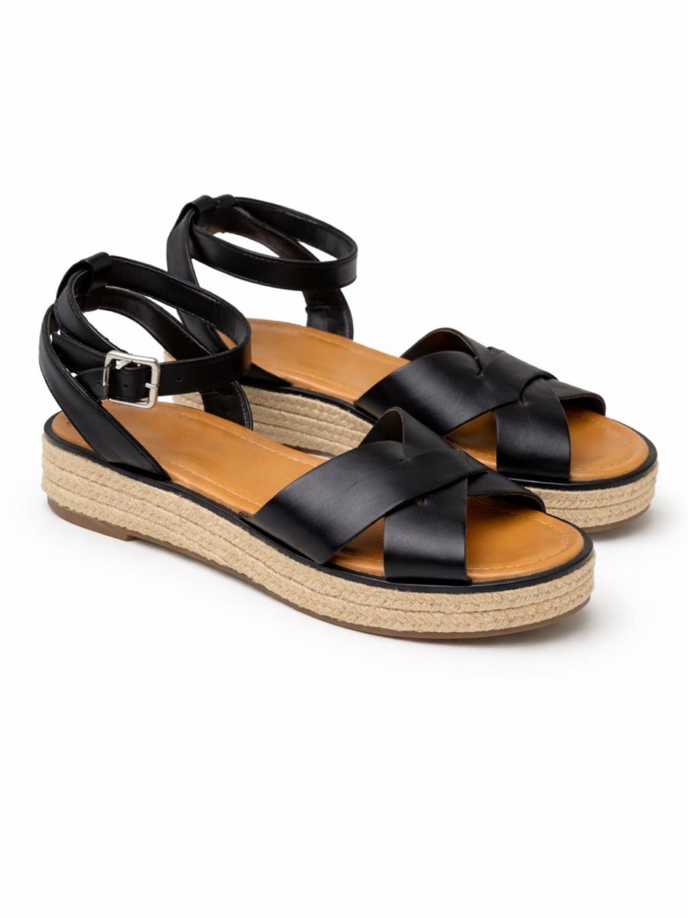 A.n.a Black Strappy Espadrille Sandals with Ankle Wrap